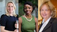 Headshots of three alumni award recipients.